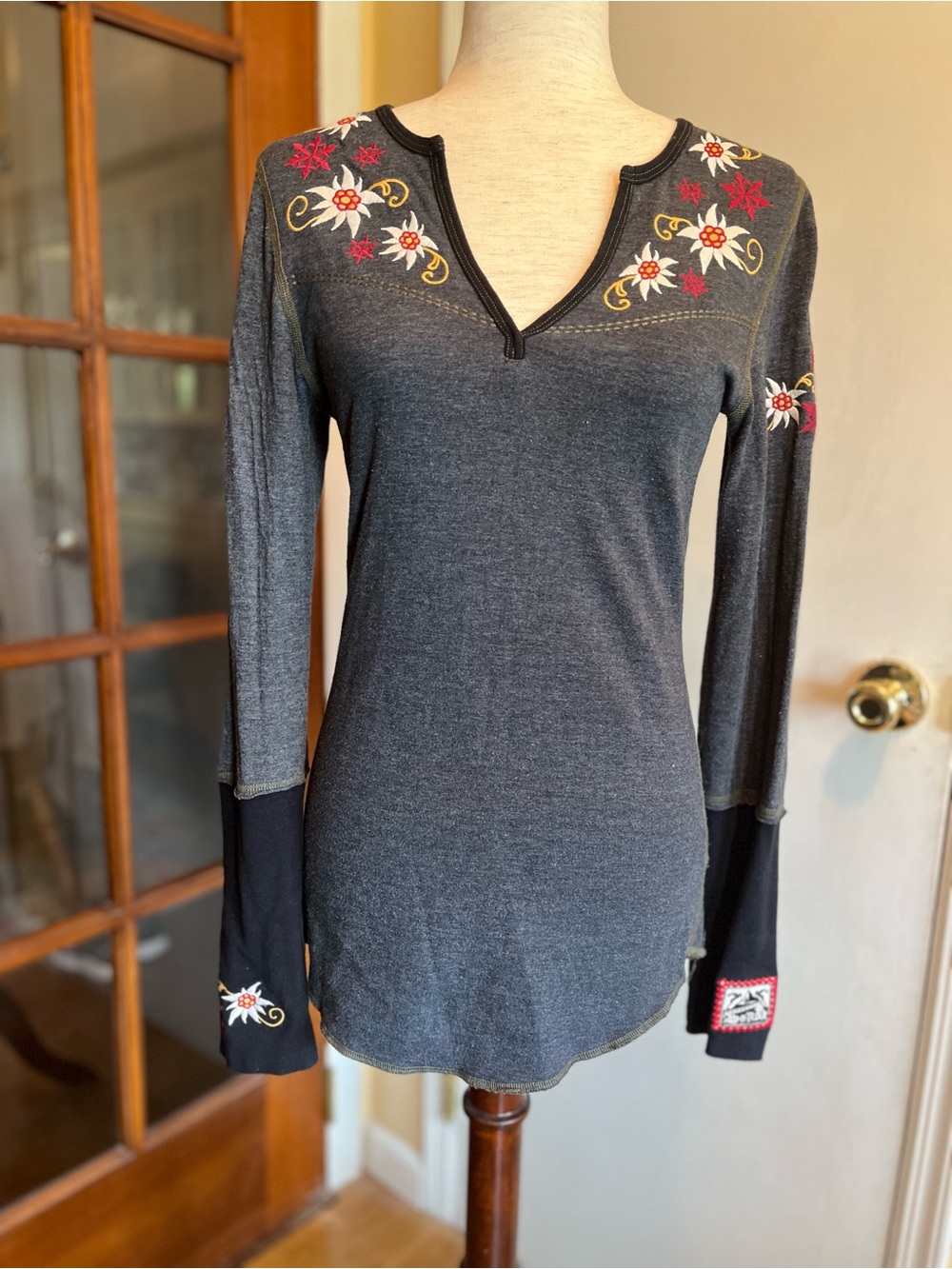 Alp-N-Rock Embroidered Reversible Floral Long Sleeve Henley